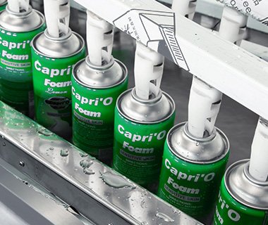 Green aerosol products are in a water bath